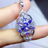 3ct Tanzanite Marquise Cut Floral Cocktail Pendant 14k White Gold Over NO CHAIN