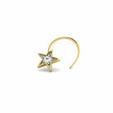 0.2ct Round Cut Diamond Star Design Nose Pin Ring Piercing 14k YellowGold Finish