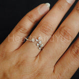 0.3ct Round Moissanite Vine Leaf Chevron Engagement Ring 14K White Gold Plated