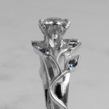 1.5ct Engagement Ring Round Cut Diamond Floral Leaf Design 14k White Gold Finish