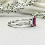 2.2ct Radiant Cut Pink Ruby Solitaire with Accent Ring 14k White Gold Finish