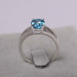 2.4ct Engagement Ring Oval Cut Blue Topaz Split Shank 14k White Gold Finish