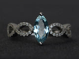 2.1ct Engagement Ring Marquise Cut Blue Aquamarine Infinity 14k WhiteGold Finish