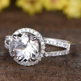 2.5ct Round Cut Diamond Engagement Ring Split Band Halo 14k White Gold Finish