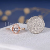 1.5ct Oval Cut Simulated Morganite Halo Engagement Ring 14k Rose Gold Plated