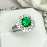 2.2ct Engagement Ring Round Cut Emerald Ballerina Sunburst 14k White Gold Finish