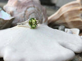 1ct Engagement Ring Oval Cut Green Peridot Split Shank 14k White Gold Finish