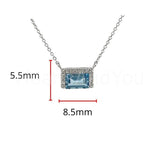 0.5ct Baguette Cut Simulated Blue Aquamarine Halo Pendant 14k White Gold Plated