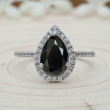 2ct Pear Cut Black Diamond Engagement Ring Halo 14k WhiteGold Finish with Accent