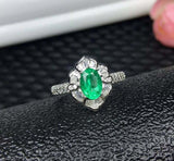 2.2ct Engagement Ring Oval Cut Green Emerald Floral Cocktail 14k White Gold Over