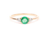 1ct Engagement Ring Round Cut Green Emerald Three Stone 14k Rose Gold Finish