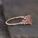 2ct Engagement Ring Oval Cut Morganite Leaf Milgrain Accents 14k Rose Gold Over