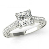 2ct Princess Cut Diamond Milgrain Vintage Engagement Ring 14k White Gold Finish
