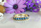 2.3ct Wedding Band Round Cut London Blue Topaz Stackable 14k Yellow Gold Finish