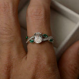 1.6ct Engagement Ring Oval Cut Diamond Leaf Accents Design 14k White Gold Finish