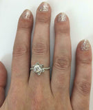 1ct Round Diamond Engagement Ring Flower Solitaire Accent 14k White Gold Finish