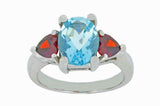2.4ct Engagement Ring Oval Blue Topaz Garnet Accent Trilogy 14k White Gold Over