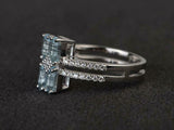 2ct Engagement Ring Hexagon Cut Blue Aquamarine Split Shank 14k WhiteGold Finish