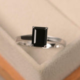 1.7ct Engagement Ring Emerald Cut Black Diamond Solitaire 14k White Gold Finish