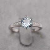 2.1ct Round Cut Blue Aquamarine Solitaire with Accent Ring 14k White Gold Finish