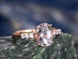 2ct Oval Cut Peach Morganite Engagement Ring Diamond Accents 14k RoseGold Finish