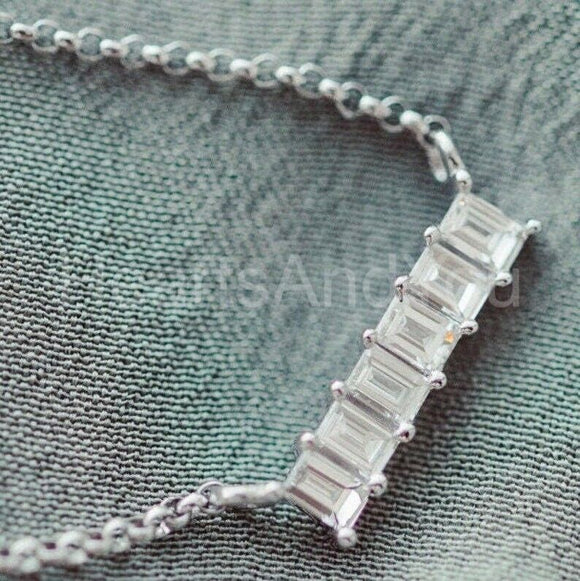 1ct Emerald Cut Simulated Diamond Stylish Pendant 14k White Gold Plated NO CHAIN