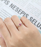 0.2ct Round Cut Simulated Pink Ruby Cluster Engagement Ring 14k Rose Gold Plated