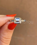 0.3ct Emerald Simulated Diamond Bezel Set Engagement Ring 14k White Gold Plated