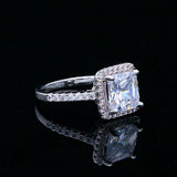 3.3Ct Cushion Cut Diamond Accents Hidden Halo Solitaire Ring 14K White Gold Over