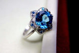 2.25ct Engagement Ring Round Cut Blue Topaz Flower 14k White Gold Finish