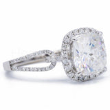 2.2ct Cushion Cut Simulated Diamond Split Shank Halo Ring 14k White Gold Plated