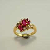 2.2ct Oval Cut Pink Ruby Art Deco Bypass Engagement Ring 14k Yellow Gold Finish
