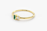 0.2ct Baguette Cut Simulated Green Emerald Minimalist Ring 14k YellowGold Plated