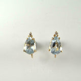 1ct Pear Cut Blue Aquamarine Diamond Teardrop Stud Earrings 14k Yellow Gold Over