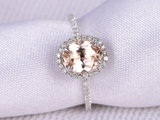 2.3ct Oval Cut Peach Morganite Diamond Halo Solitaire Ring 14k White Gold Finish