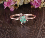 0.2ct Round Cut Simulated Green Emerald Sea Turtle Ring 14k Rose Gold Plated