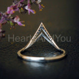 0.08ct Round Cut Moissanite Stackable Double Chevron Band 14K White Gold Plated