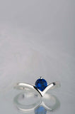 0.5ct Round Blue Sapphire Engagement Ring Solitaire Curved 14k White Gold Finish