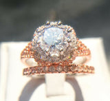 3ct Round Cut Diamond Engagement Ring 14k Dual Tone Over Halo Antique Bridal Set