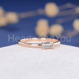 0.2ct Baguette Cut Simulated Blue Aquamarine Minimal Ring 14k Rose Gold Plated