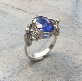 2ct Engagement Ring Oval Cut Blue Sapphire Bow Knot Shank 14k White Gold Finish