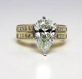 5Ct Pear Cut Diamond Solitaire Ring 14K Yellow Gold Over Two Row Princess Accent