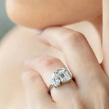 2.3ct Emerald Simulated Diamond Toi Et Moi Engagement Ring 14k White Gold Plated