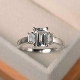 1.5ct Engagement Ring Emerald Cut Diamond Accents Trilogy 14k White Gold Finish