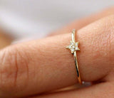 0.5ct Engagement Ring Round Diamond Star Shaped Minimalist 14k Yellow Gold Over