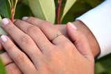 0.4ct Engagement Ring Oval Cut Emerald Minimalist Trilogy 14k Yellow Gold Finish