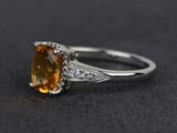 2.4ct Cushion Cut Citrine Milgrain Solitaire Accent Ring 14k White Gold Finish