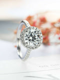 Halo Solitaire Engagement Ring 1.7ct Round Cut VVS1 Diamond 14k WhiteGold Finish