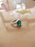 2.1ct Engagement Ring Green Emerald Cut Solitaire Women 14k White Gold Finish
