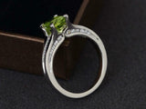 2.3ct Engagement Ring Oval Cut Green Peridot Diamond Accent 14k WhiteGold Finish
